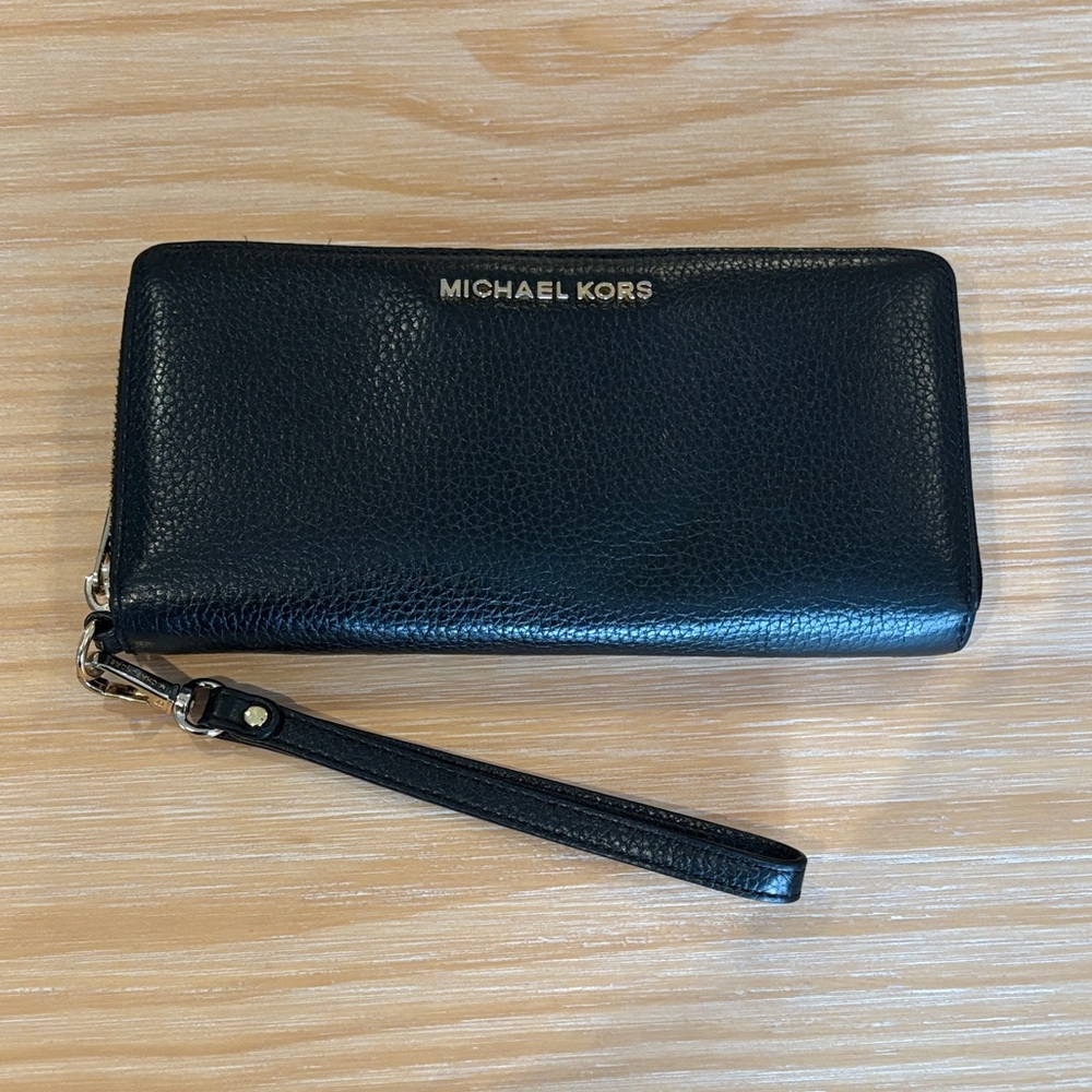 Michael Kors Black Pebbled Leather Wristlet